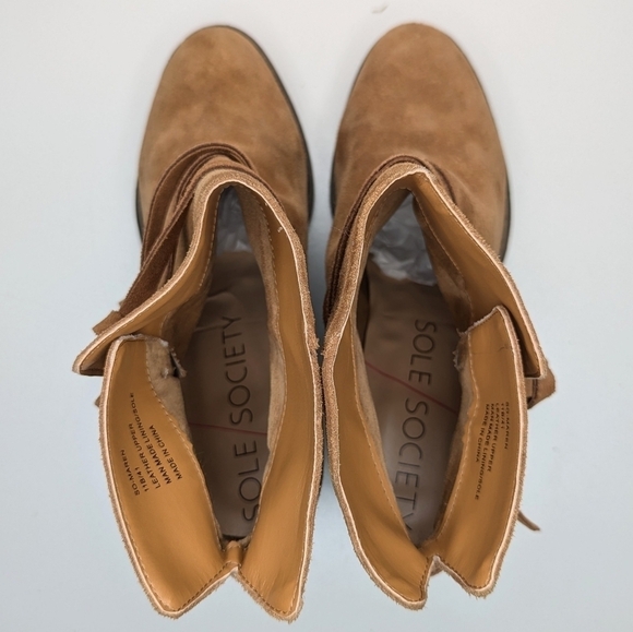 Sole Society Maren tan suede leather ankle boots heeled pull on women's size 11 - Picture 7 of 8